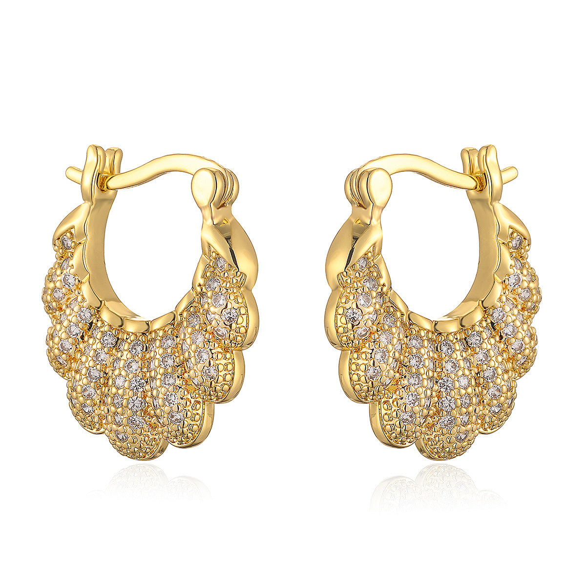 Minimalist Irregular Geometric Copper Earrings with Gold Plating and Zircon Accents for Women