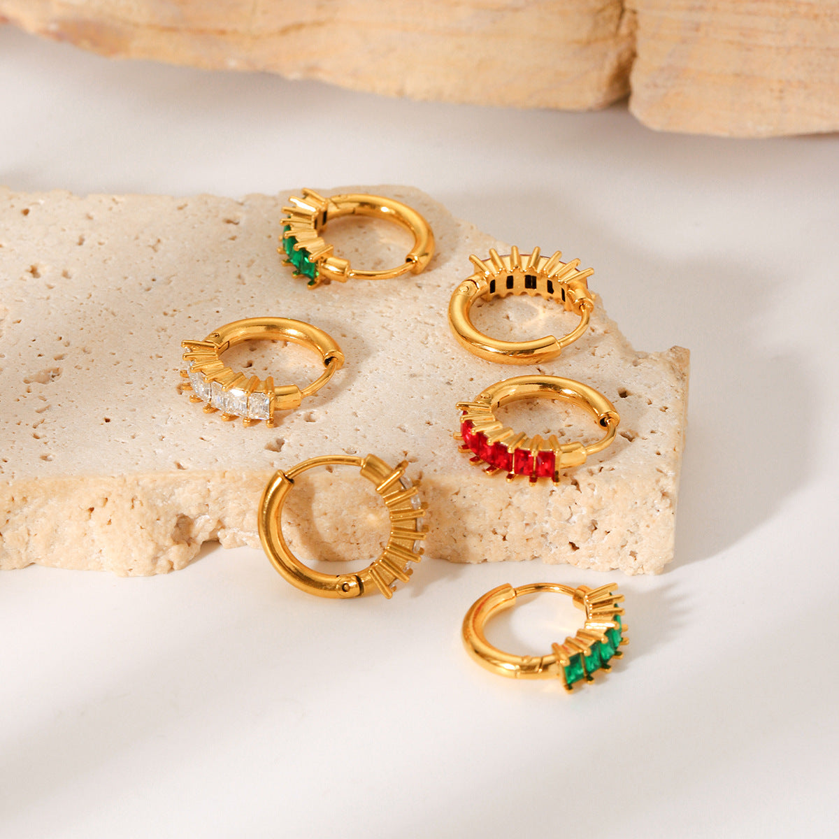 Minimalist Geometric Stainless Steel Gold-Plated Hoop Earrings with Zirconia Inlay for Women
