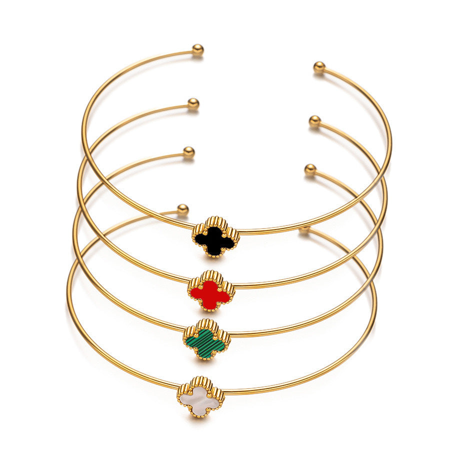 Elegant Four-Leaf Clover Titanium Steel Bracelet with Vacuum Plating for Hypoallergenic Wear