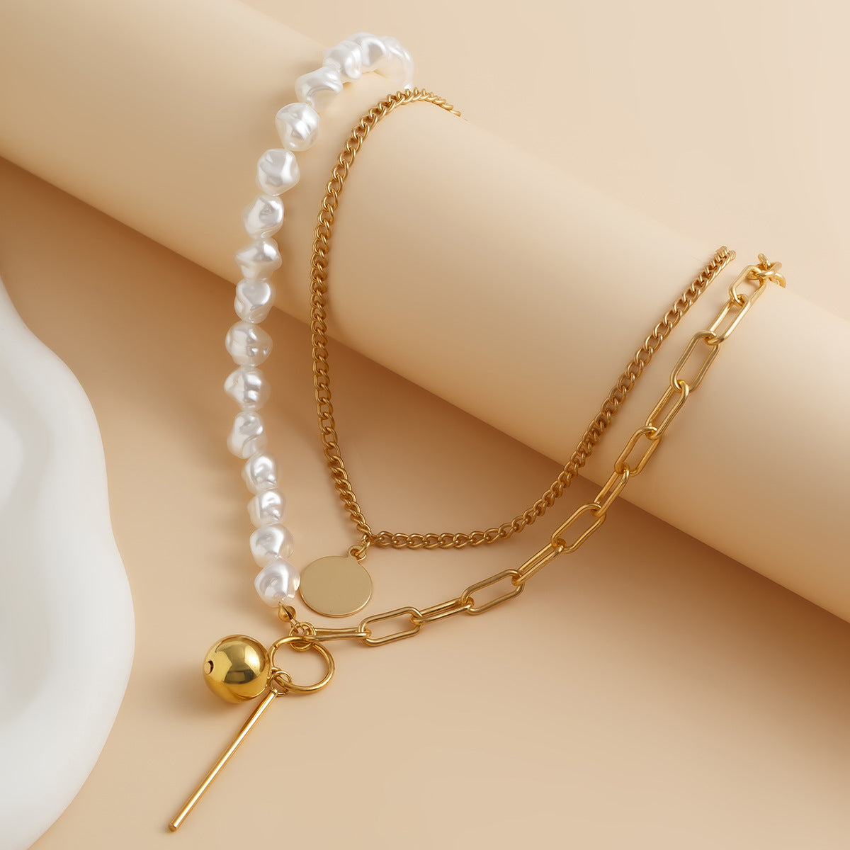 Collar Colgante Geométrico para Mujer Aleación con Galvanoplastia Diseño de Apilamiento Multicapa Forma Irregular Acento de Perla de Imitación