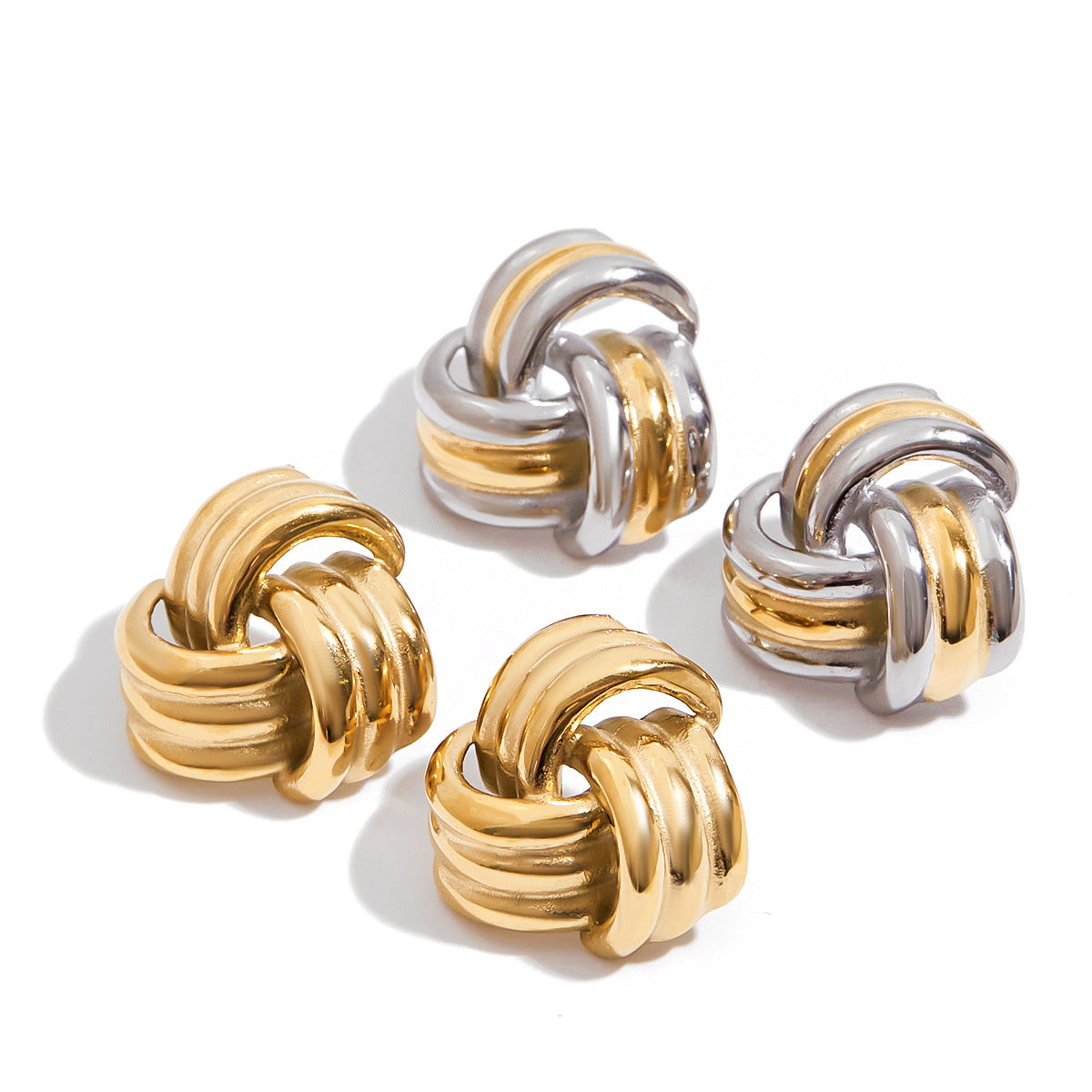 Pendientes de Tuerca Geométricos de Acero Inoxidable con Chapado en Oro de 18K para Mujer — Acero de Titanio Hipoalergénico, Joyería de Moda de Lujo Ligera