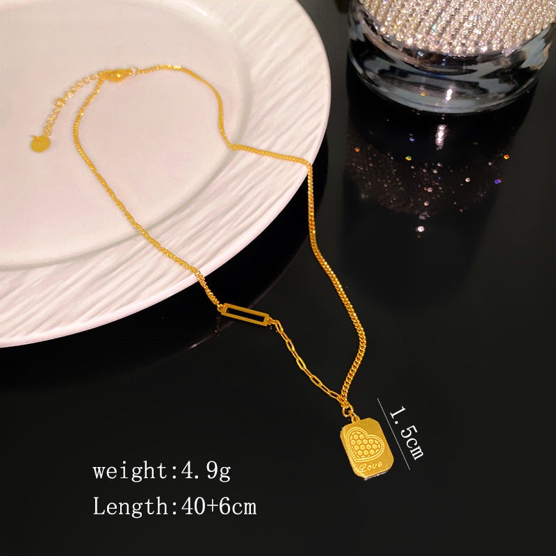 Minimalist Titanium Steel Honeycomb Heart Square Geometric Pendant Necklace Plated Unisex