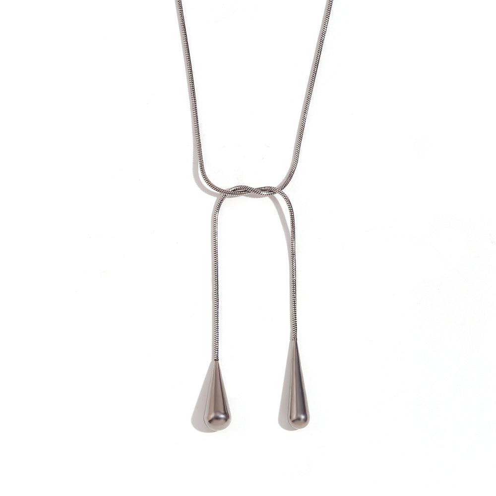 Minimalist Fashion Waterdrop-Shaped Stainless Steel Necklace with 18K Gold Plating for Women