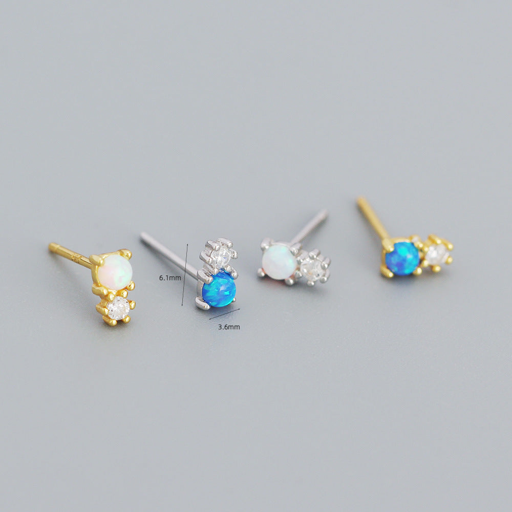 Orecchini da donna minimalisti geometrici dolci in argento sterling 925 con opale intarsiato e strass