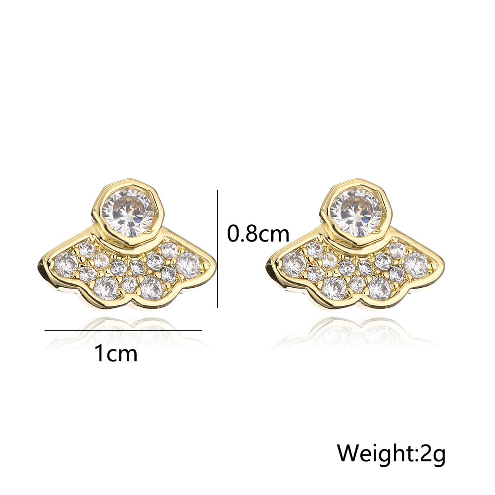 Orecchini in rame a forma geometrica in stile naturale con placcatura in oro 18K e intarsio in zirconi