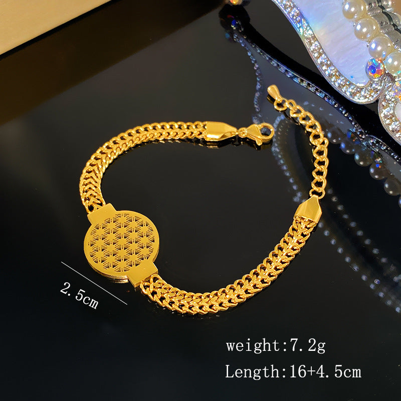 Minimalist Luxury Hollow Floral Woven Titanium Steel Bracelet