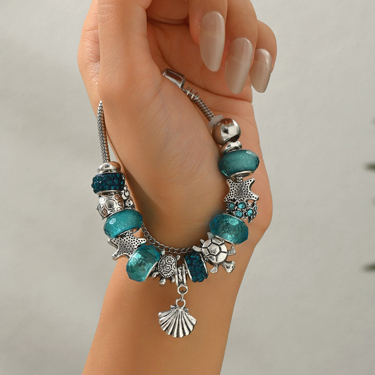 Pulsera de aleación con incrustaciones de cristal azul estilo geométrico para mujer, joyería de moda para el día a día