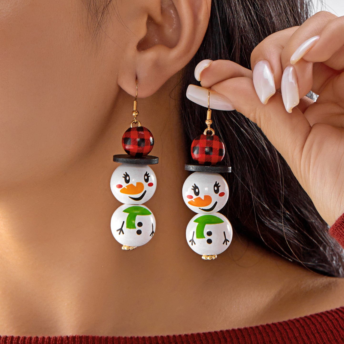 Pendientes Creativos de Cuentas de Madera de Papá Noel para Fiestas Navideñas, Joyería de Oreja Festiva Unisex con Acabado Chapado