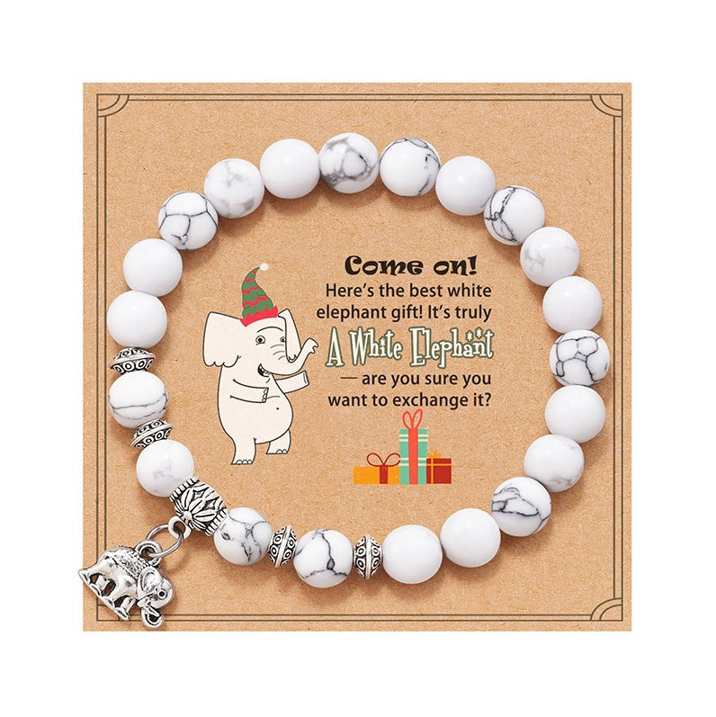 Minimalist Natural White Turquoise Elephant Pendant Beaded Bracelet for Women