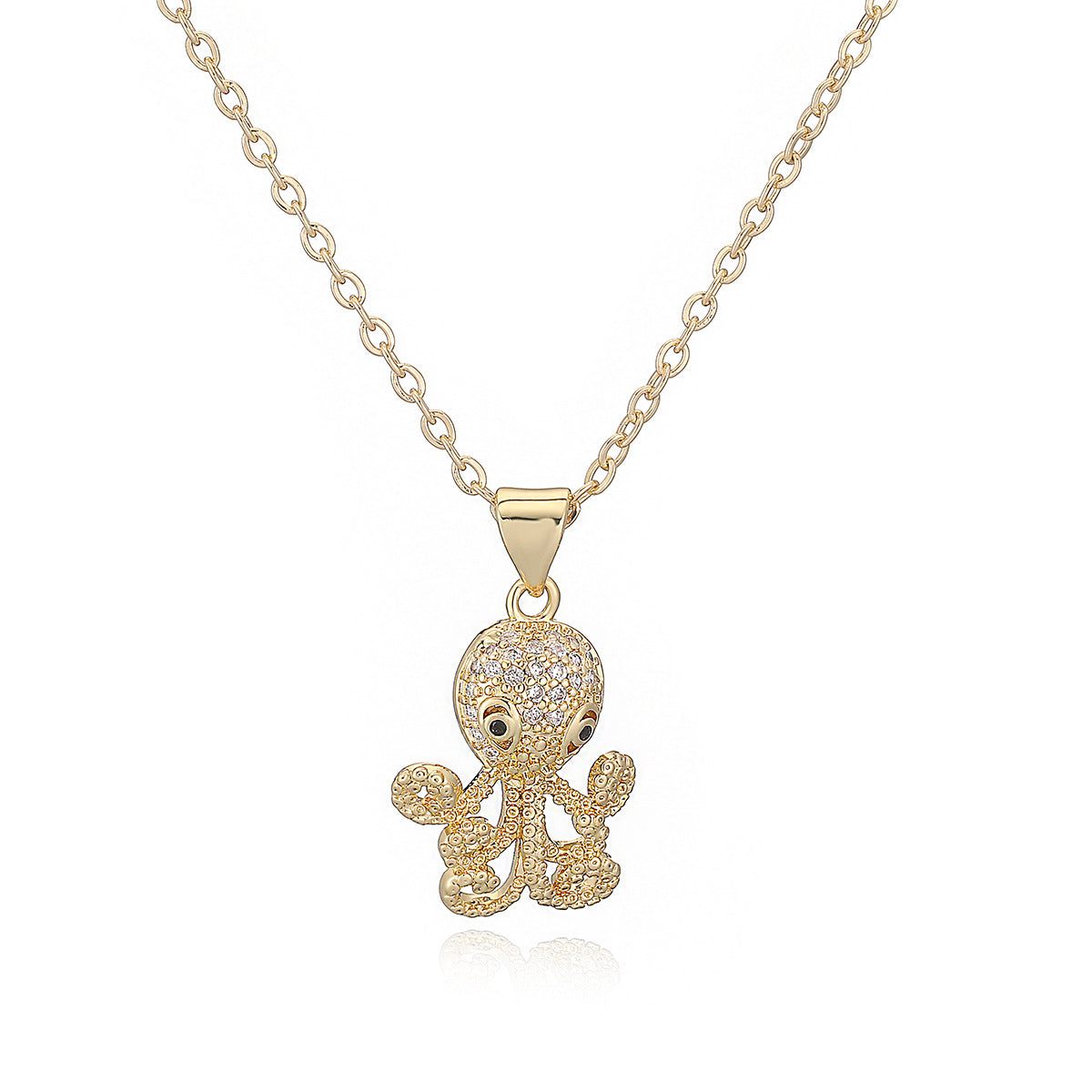 Minimalist 18K Gold Plated Geometric Cubic Zirconia Octopus Pendant Necklace for Women