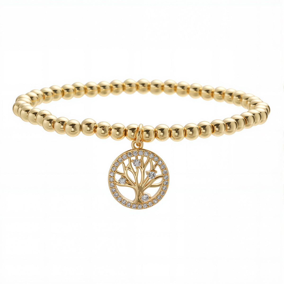 Minimalist 18K Gold Plated Geometric Tree of Life Cubic Zirconia Inlay Brass Bracelet for Women