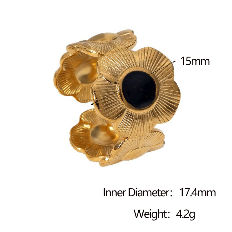 Anello aperto regolabile da donna a forma di fiore di crisantemo, in acciaio inossidabile placcato oro 18 carati, stile minimalista