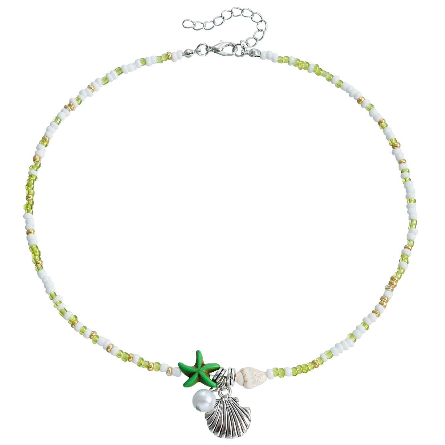 Bohemian Starfish Pendant Necklace for Women with Geometric Seashell Beads and Alloy Plated Clavicle Chain