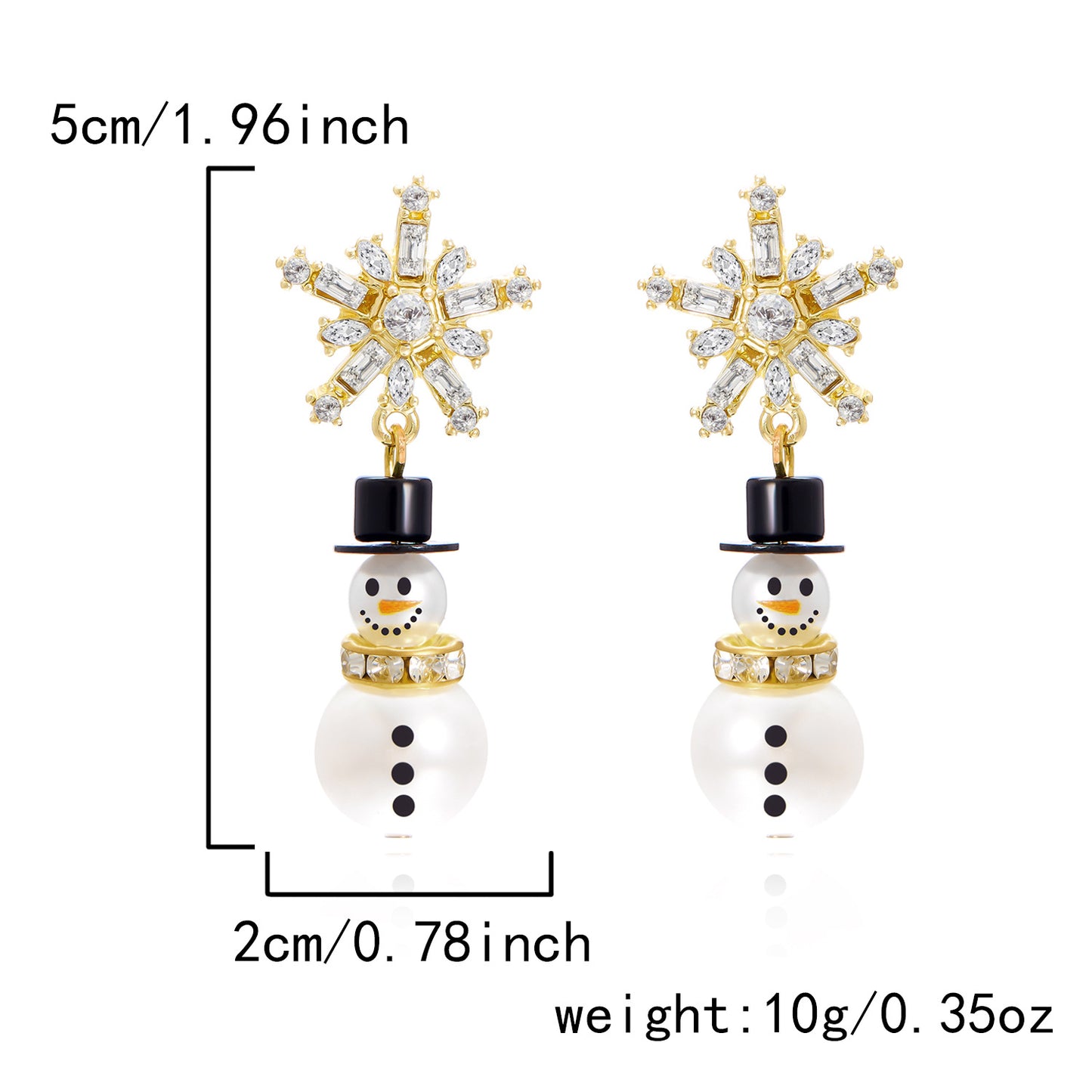 Lindos Pendientes Colgantes de Muñeco de Nieve de Dibujos Animados Estilo Perla con Detalles de Diamantes de Imitación para la Moda Navideña