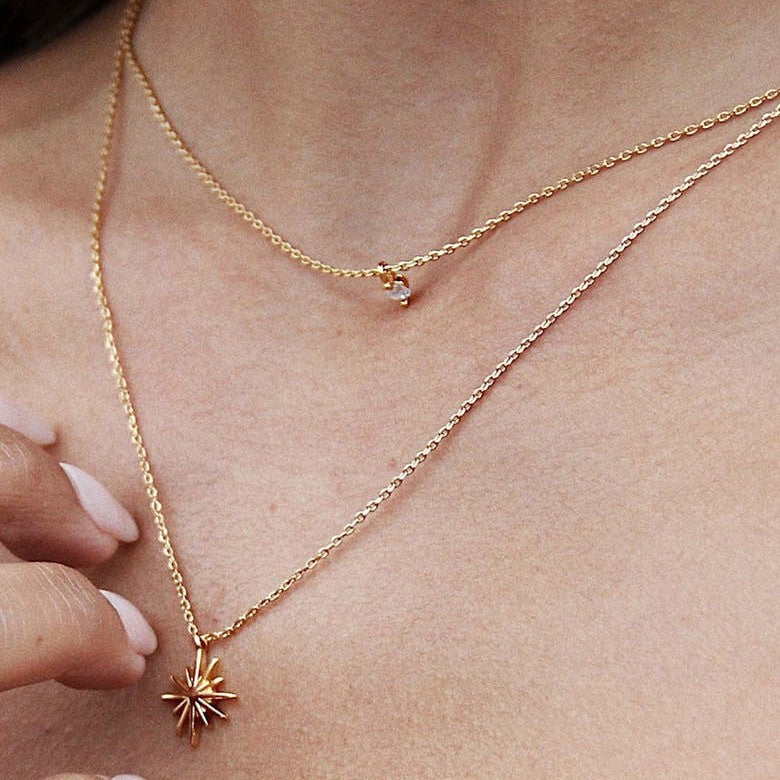 Minimalist Double Layer Star Zircon Necklace Women Copper 18K Gold Plated