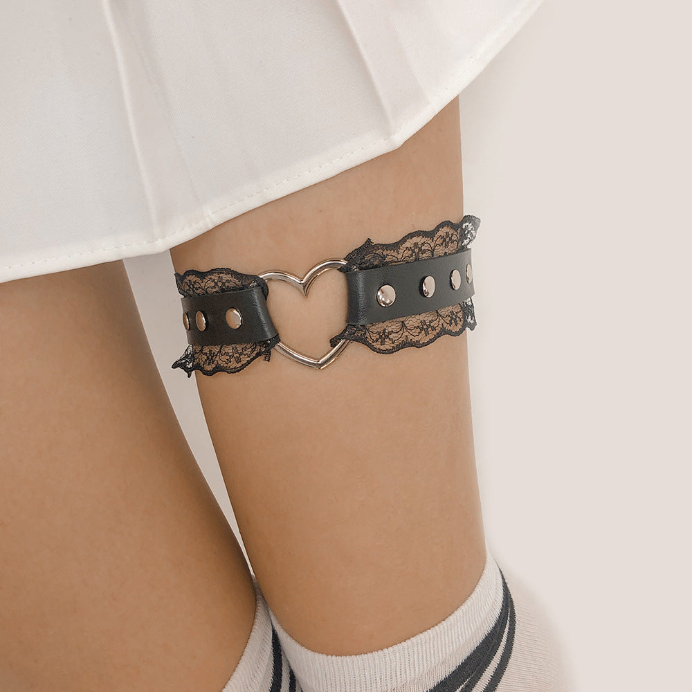 Tobillera de encaje sexy con forma de corazón geométrico para mujer, hecha de aleación con estilo minimalista para discoteca