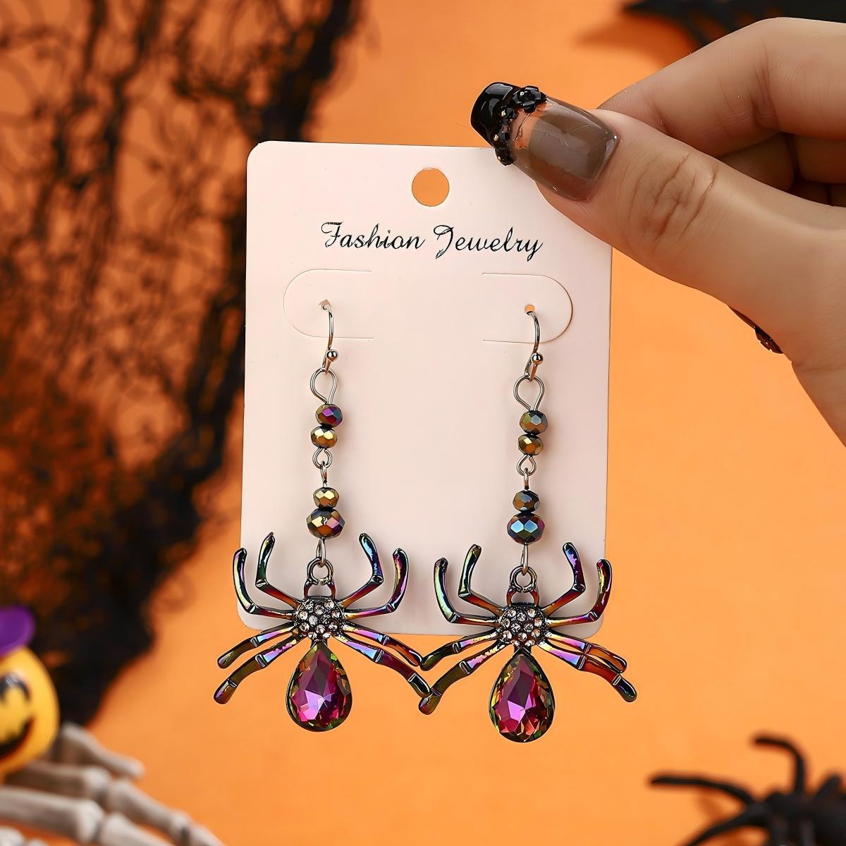 Juego de pendientes de tuerca de calabaza, fantasma y murciélago de Halloween estilo caricatura oscura en aleación con postes de acero inoxidable