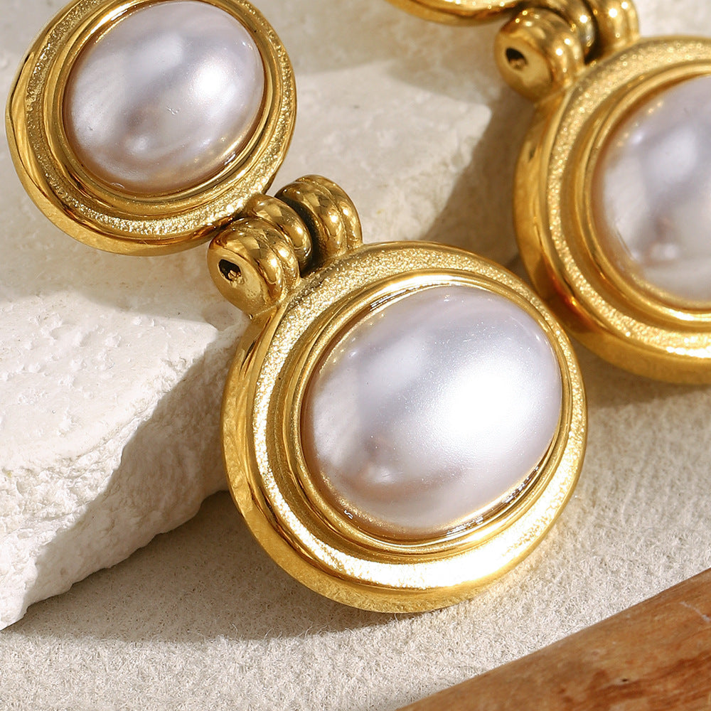 Orecchini da donna geometrici minimalisti in acciaio inossidabile con placcatura in oro 18 carati e perle simulate