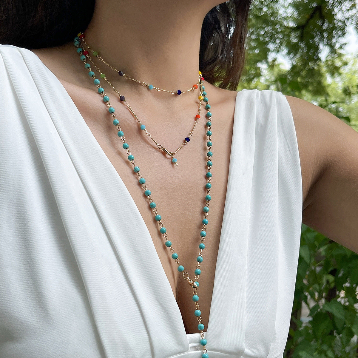 Minimalist Geometric Crystal Inlaid Alloy Y-Shape Tassel Necklace for Women