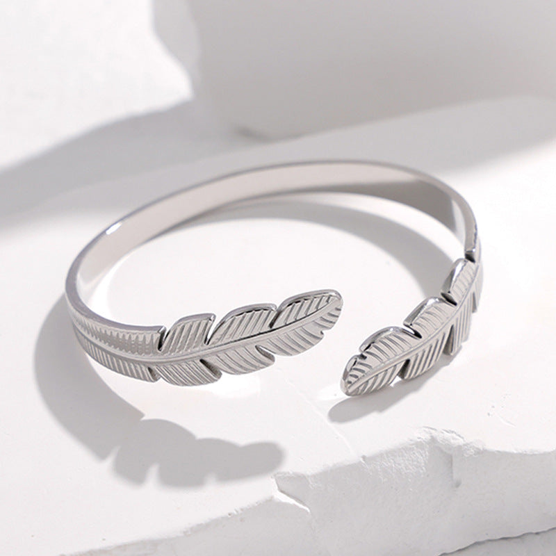 Adjustable Titanium Steel Bracelet for Women with Geometric Line Design Electroplated Finish Statement Cuff