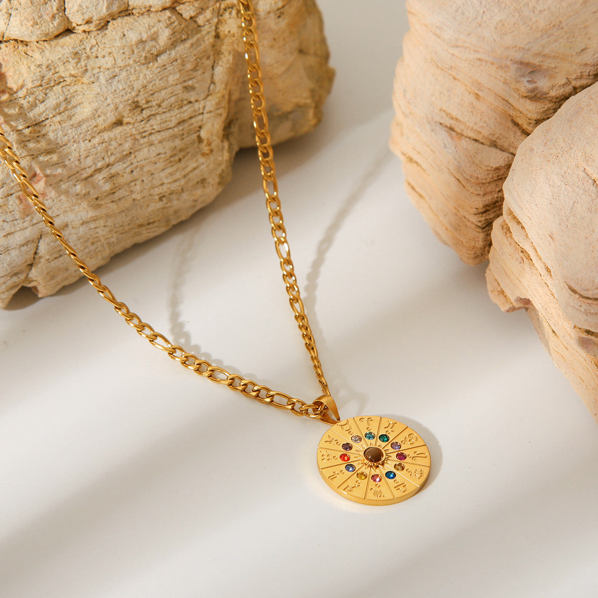 Minimalist Zodiac Constellation Pendant Necklace in Stainless Steel with Rhinestone Inlay and Gold Plating for Women