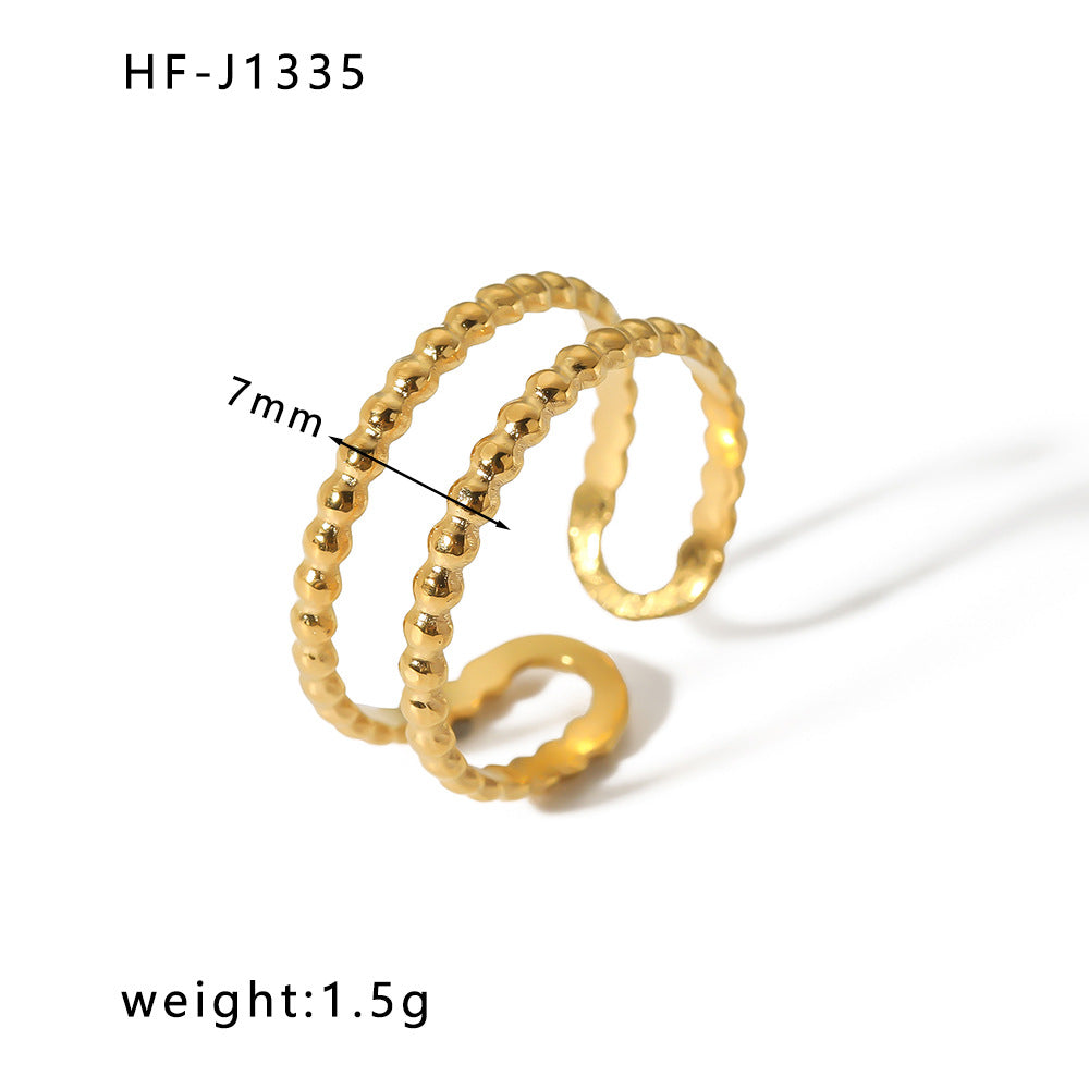 Anello Aperto Minimalista in Acciaio Inossidabile da Donna con Forma Geometrica e Finitura Placcata in Oro 18K Sottovuoto