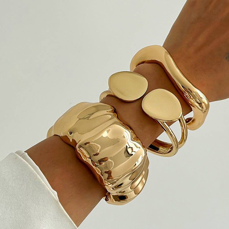 Vintage Irregular Pleated Zinc Alloy Plated Open Cuff Bracelet Set