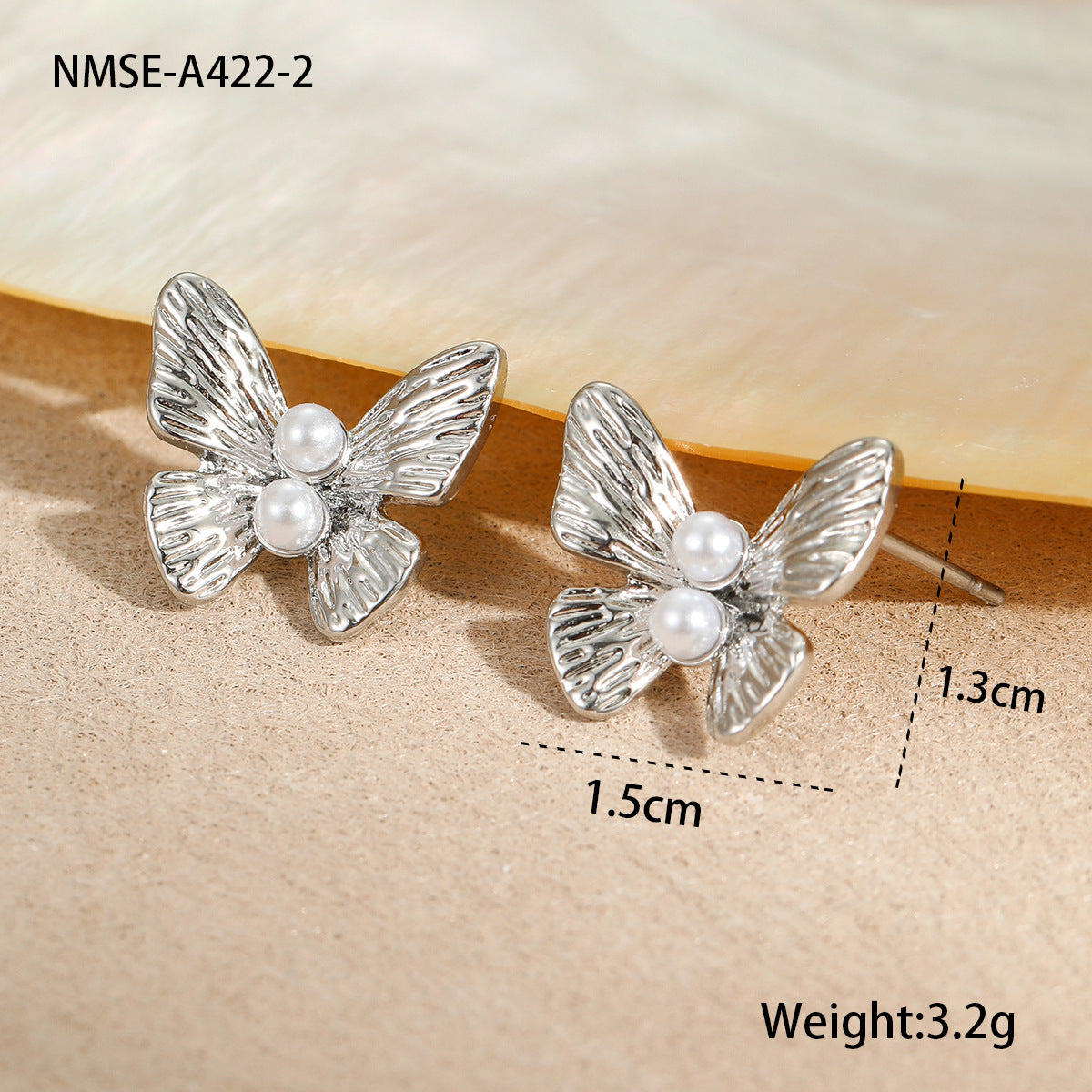 Fashionable Butterfly-Shaped Stainless Steel Earrings for Women with Plated Finish and Pearl Accents