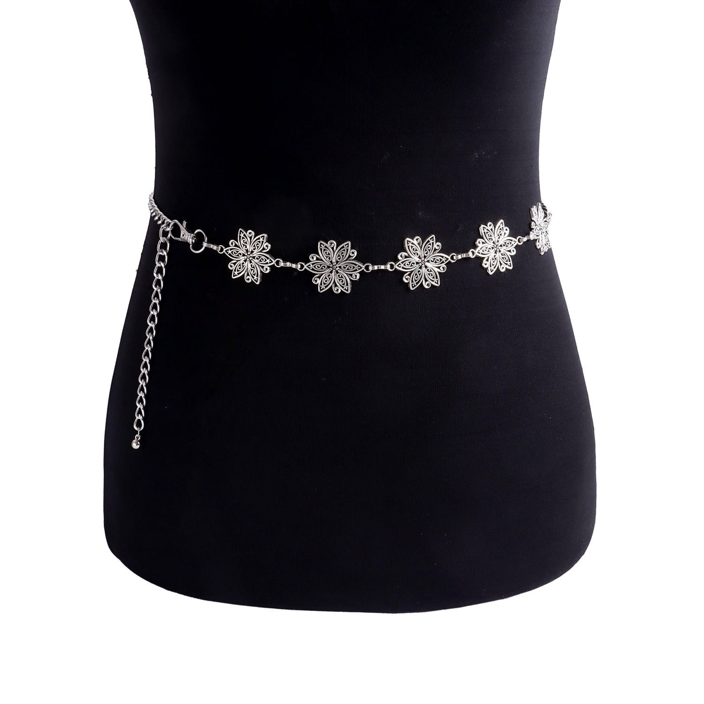Vintage Floral Ethnic Women's Metal Waist Chain with Carved Detailing and Punk Accents