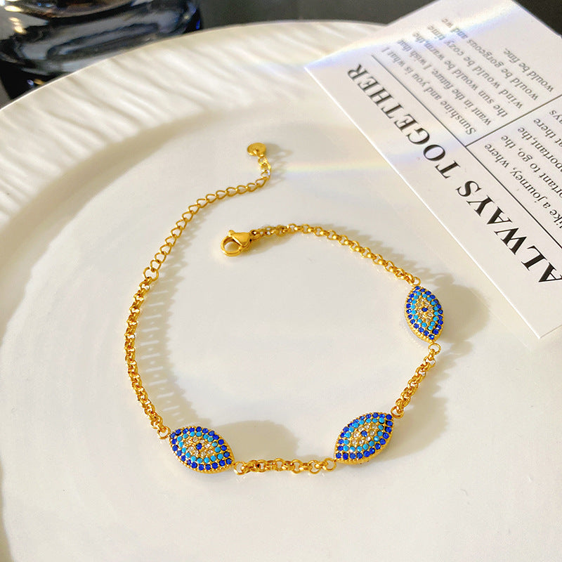 Minimalist Luxury Gold Plated Titanium Steel Evil Eye Bracelet for Women