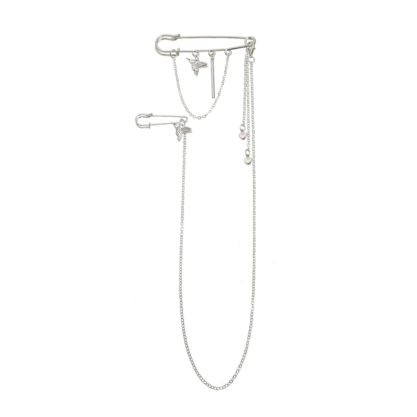 Fashionable OL Style Geometric Alloy Brooch with Bird and Heart Motif, Tassel Accent, Plated Finish for Women