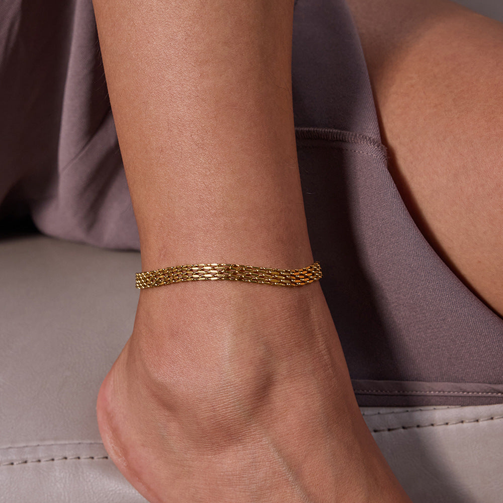 Cavigliera da donna geometrica minimalista in acciaio inossidabile, gioielli per piedi in acciaio al titanio, cavigliera elegante resistente allo sbiadimento