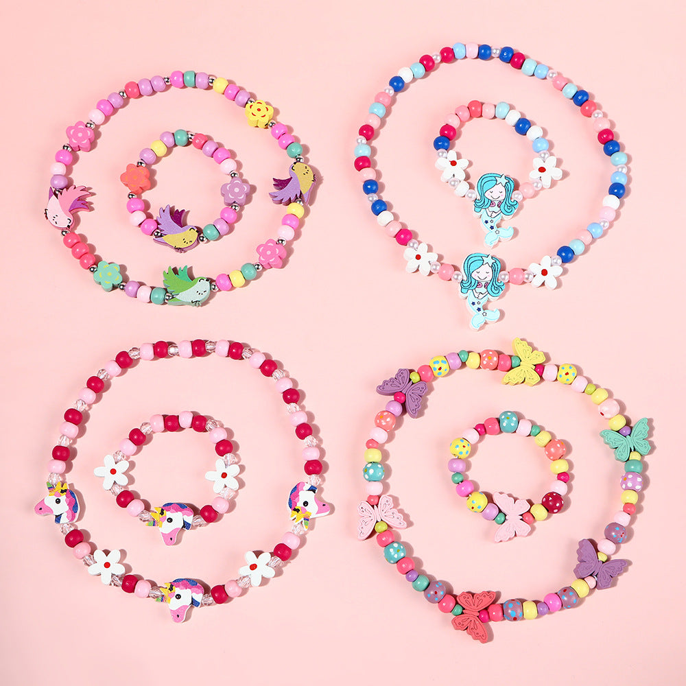 Set Collana e Bracciale a Forma di Sirena in Resina per Bambini in Colori Caramella Simpatici Gioielli da Principessa