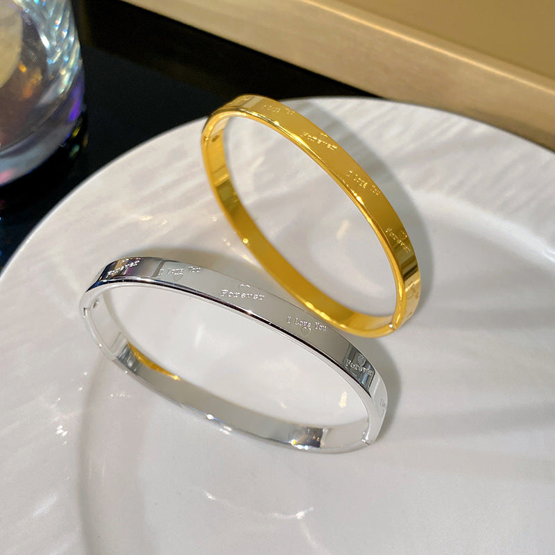 Minimalist Geometric Letter Titanium Steel Plated Bracelet for Women