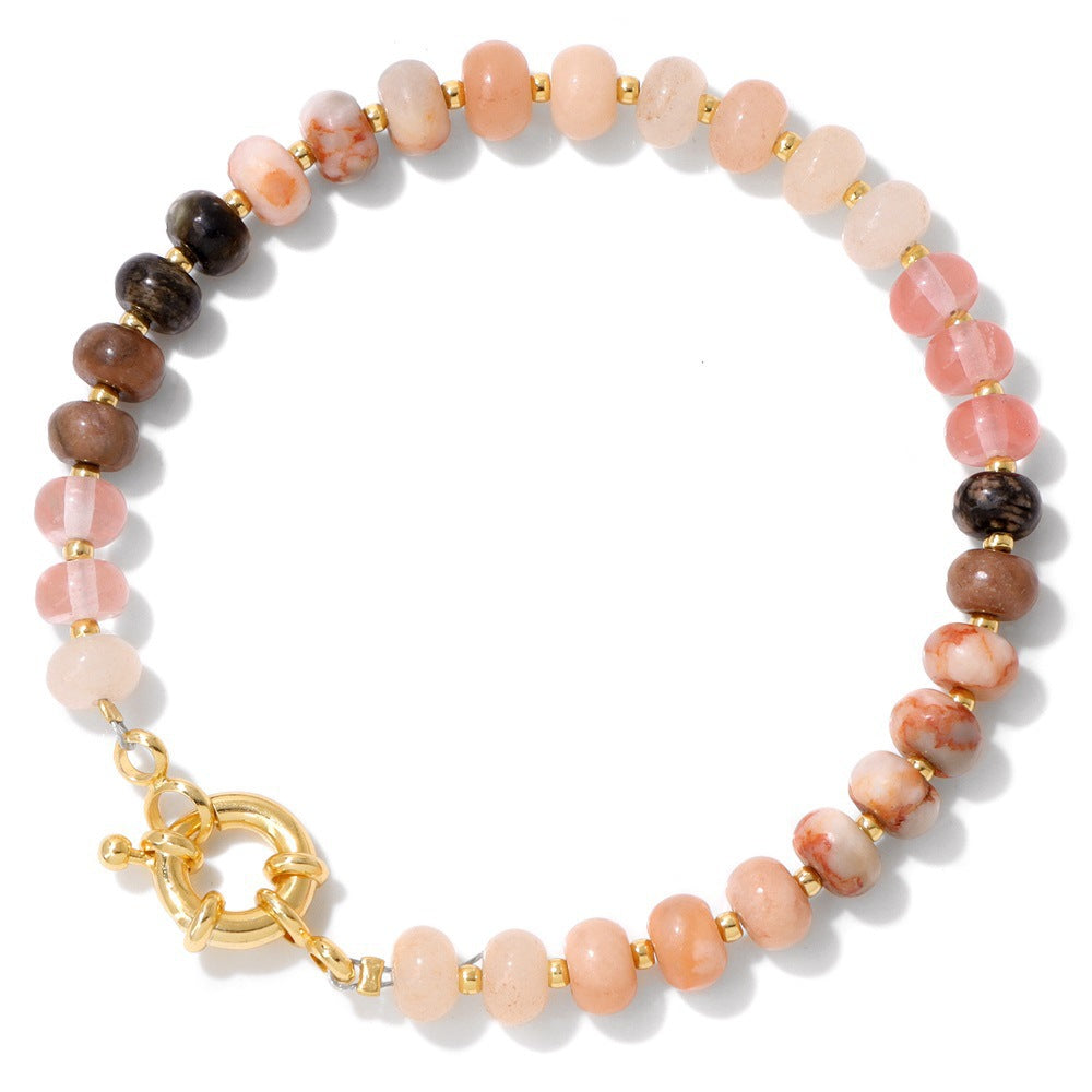 Sweet Elegant Geometric Gemstone Beaded Bracelet for Women with OT Clasp
