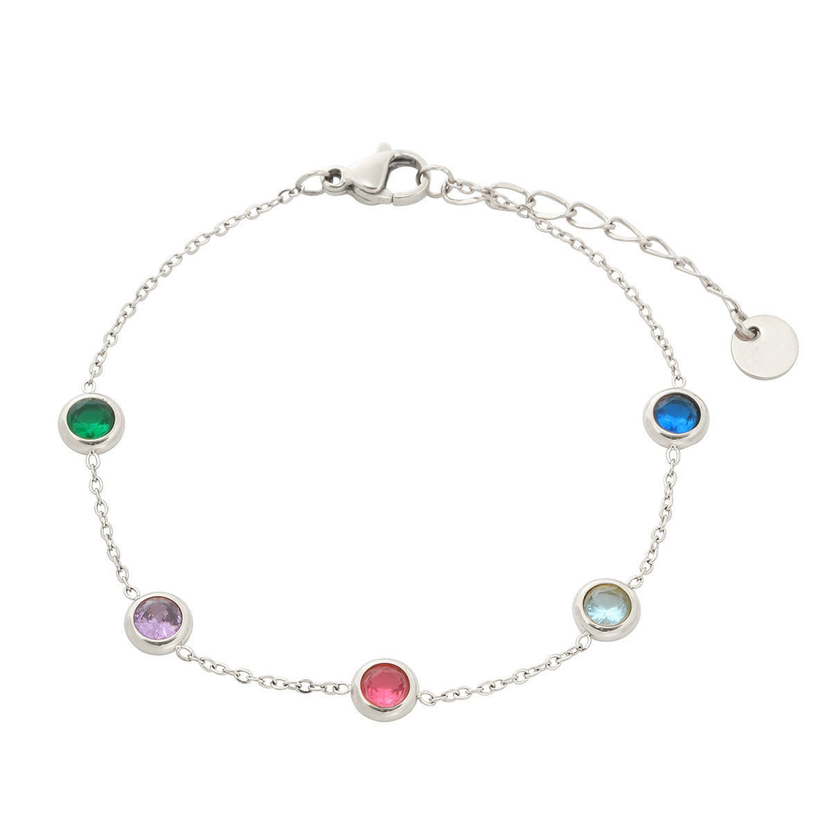 Pulsera de acero inoxidable con diseño geométrico redondo y diamantes de imitación para mujer, acabado chapado, aspecto lujoso, resistente al deslustre