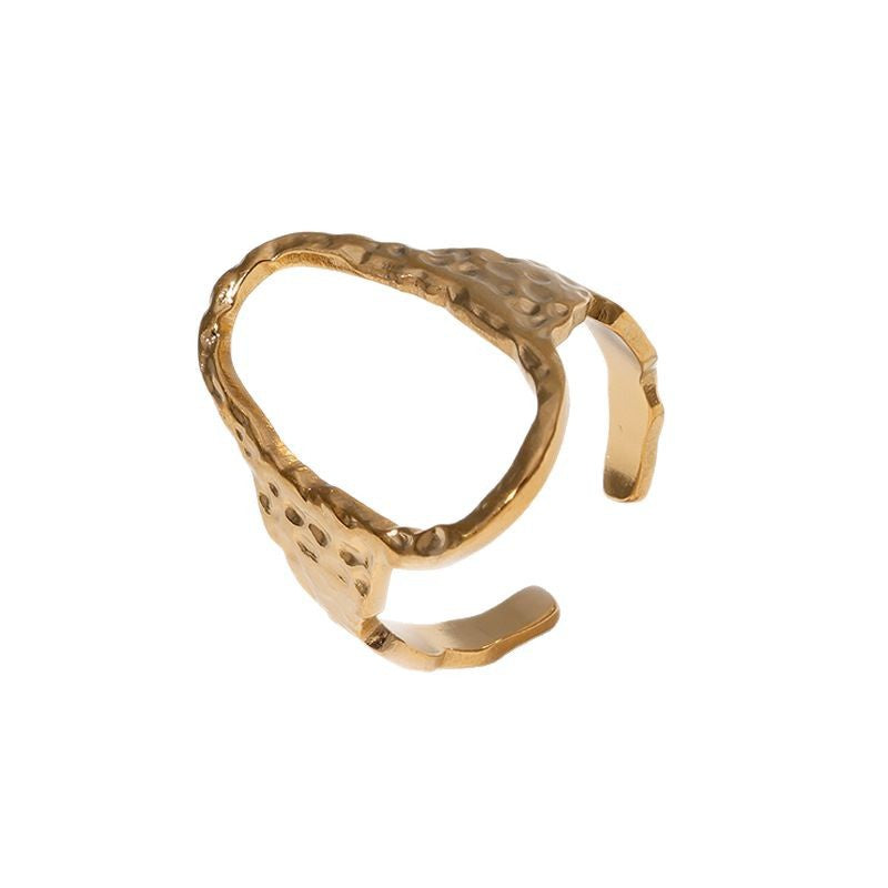 Minimalist Geometric Oval Open-Finger Stainless Steel Ring for Women with Plated Finish