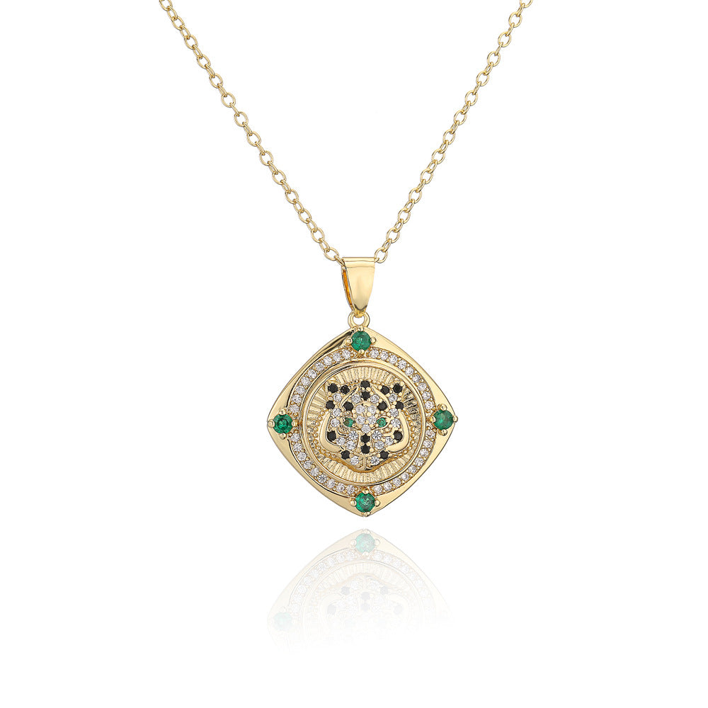 Rotatable Leopard Tiger Animal Totem Pendant Necklace in Copper with Real Gold Plating