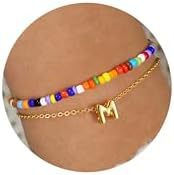 Bohemian Colorful Seed Bead Stainless Steel Letter Chain Bracelet Set