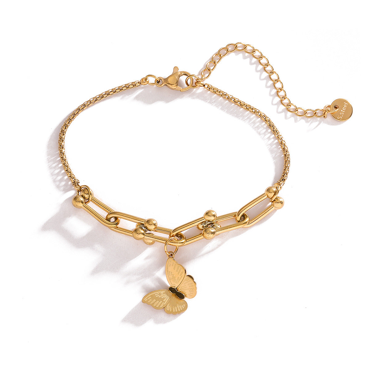 Minimalist Butterfly-Shaped Titanium Steel Bracelet with 18K Gold Plating for Women