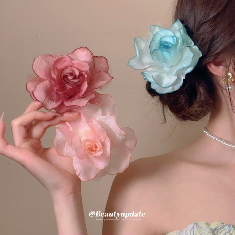 Fermaglio per Capelli a Becco d'Anatra Laterale Floreale da Donna in Tessuto con Lavorazione Artigianale, Stile Vacanziero e Estetica Fresca e Dolce
