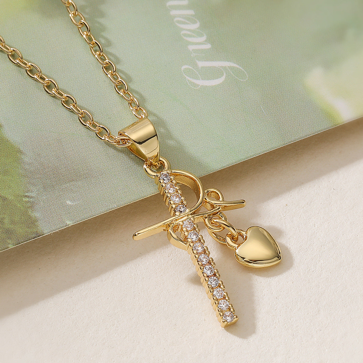 Minimalist 18K Gold Plated Brass Cross Pendant Necklace for Women