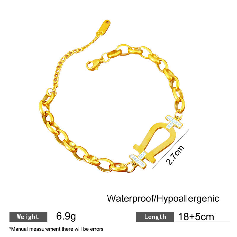 Minimalist Geometric Horseshoe Round Smiley Face Plated Titanium Steel Bracelet for Unisex