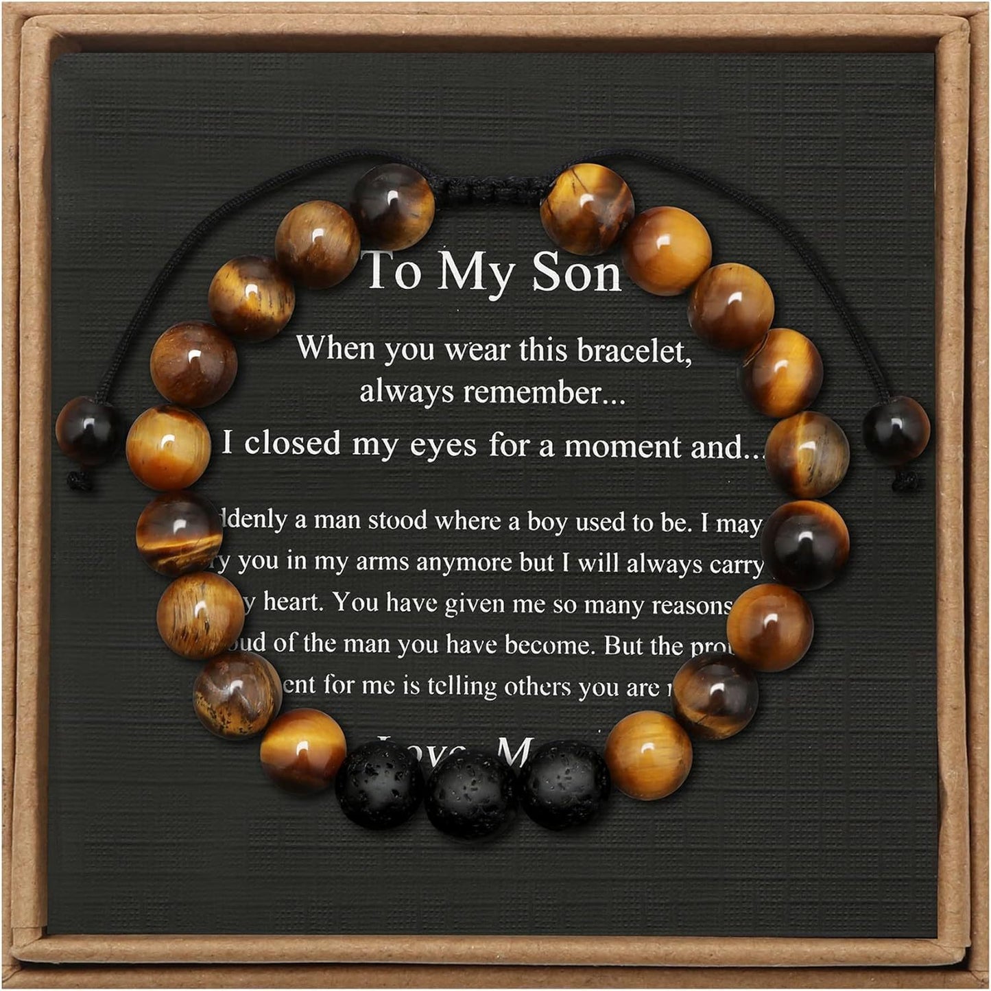 Men's Geometric Tiger's Eye Beaded Bracelet Adjustable Double Layer Handmade Gift