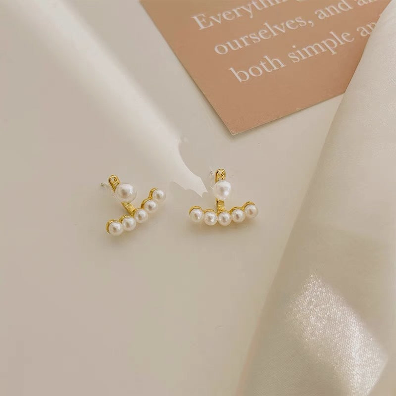 Minimalist Geometric 925 Sterling Silver Needle Brass Pearl Back Drop Earrings Irregular Design
