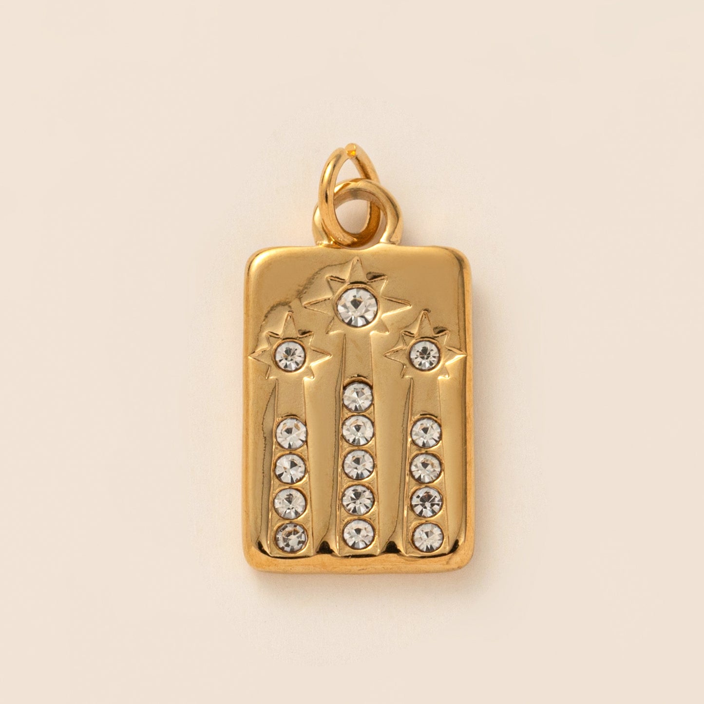 Vintage 18K Gold Plated PVD Stainless Steel Square Cubic Zirconia Inlaid Airplane Charm Bar