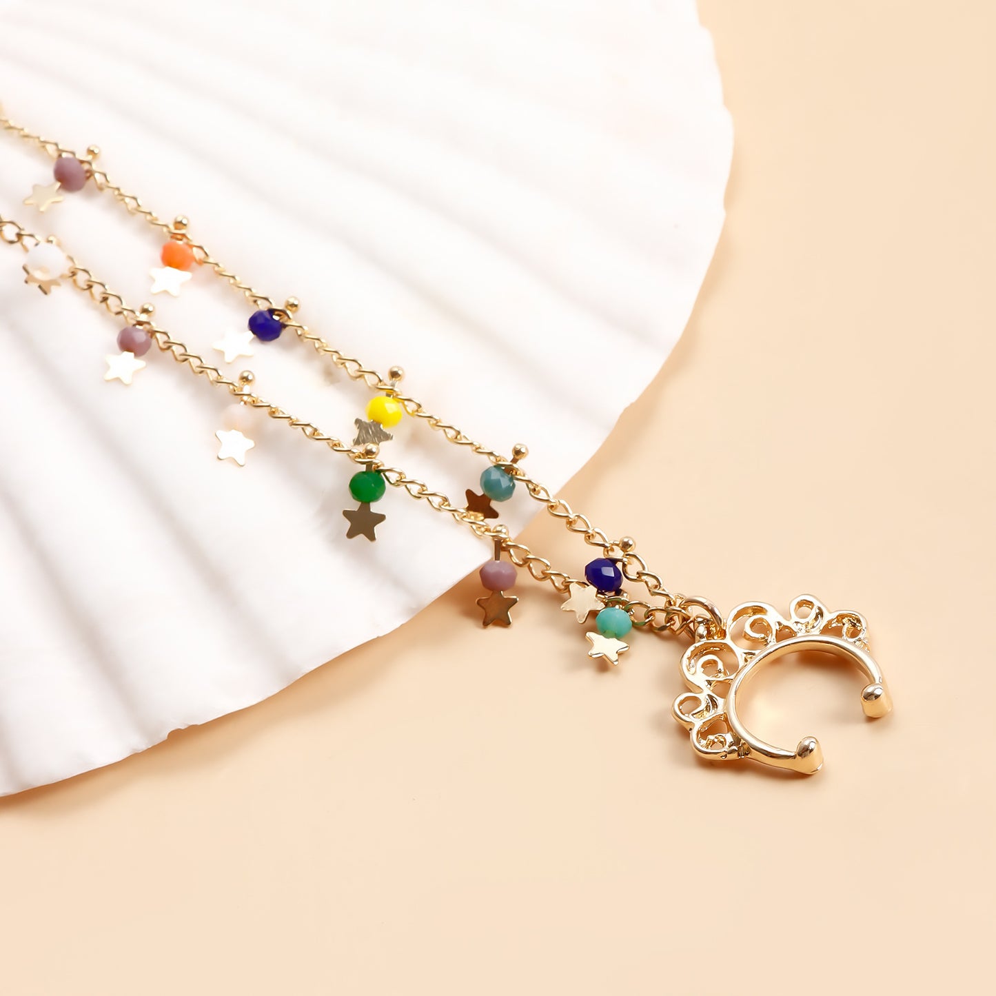Ethnic Sweet Streetwear Star Geometric Crystal Plated Alloy Nose Ring with Tassel for Unisex