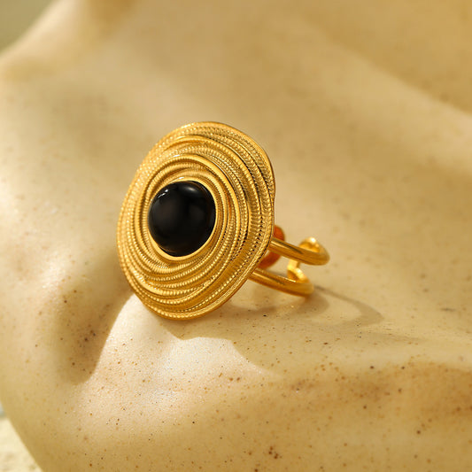 Luxury Retro Horus Eye Ring in Stainless Steel with Plated Finish for Women Geometric Open Band Design