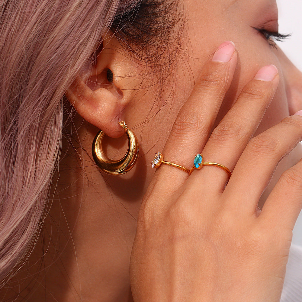 Minimalist Luxe Geometric Stainless Steel Plated 18K Hollow Hoop Earrings for Women
