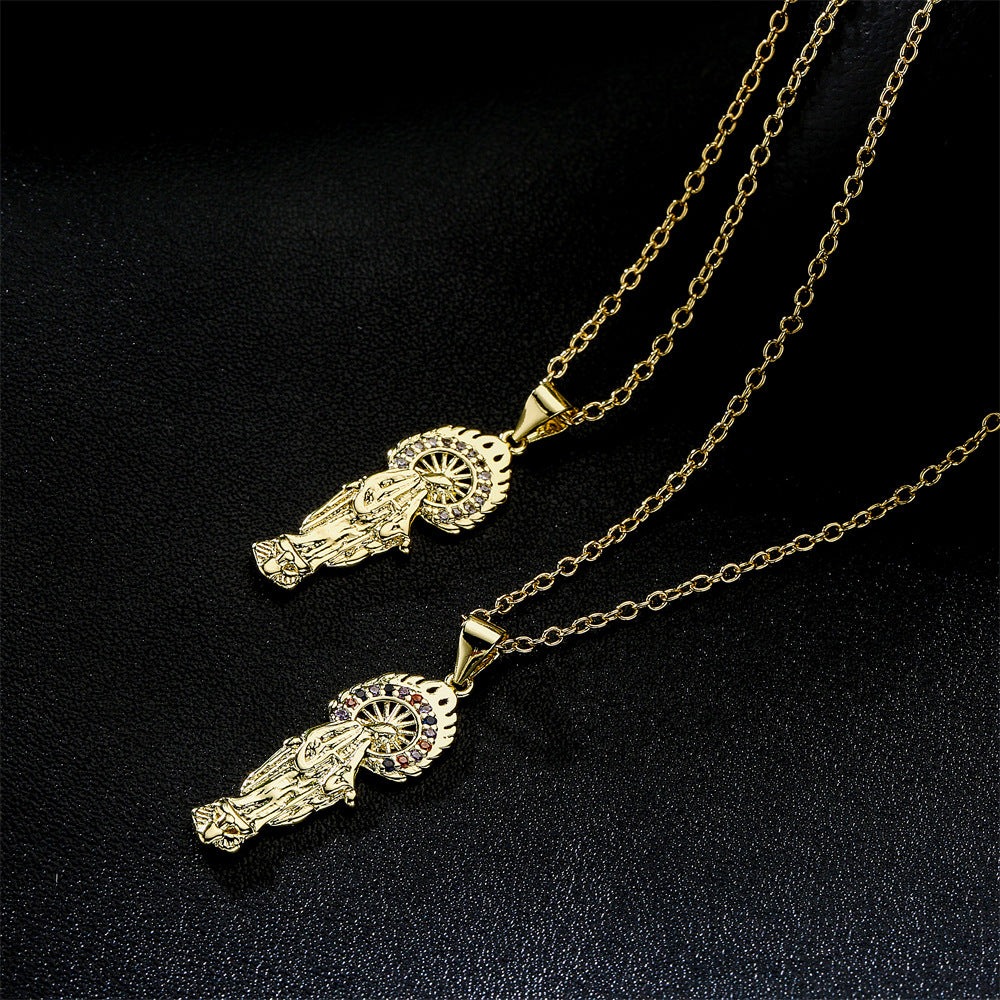 Collana con Pendente Geometrico in Rame Placcato Oro Vero e Zirconia Micro-Incastonata